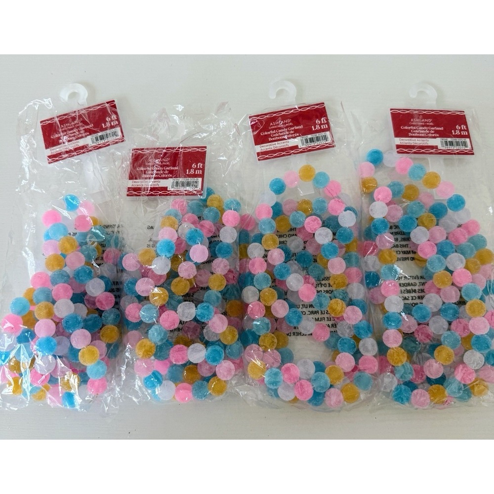 Ashland Christmas Pastel Garland Lot (4) Frosted Candies 6 Ft Each Decor Fun New
